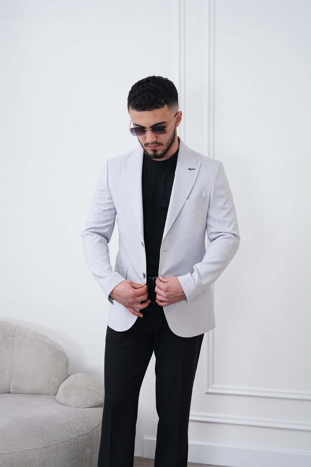 Dupont Keten Karışımlı Slim Fit Sivri Yaka Çift Düğme Tek Blazer Ceket