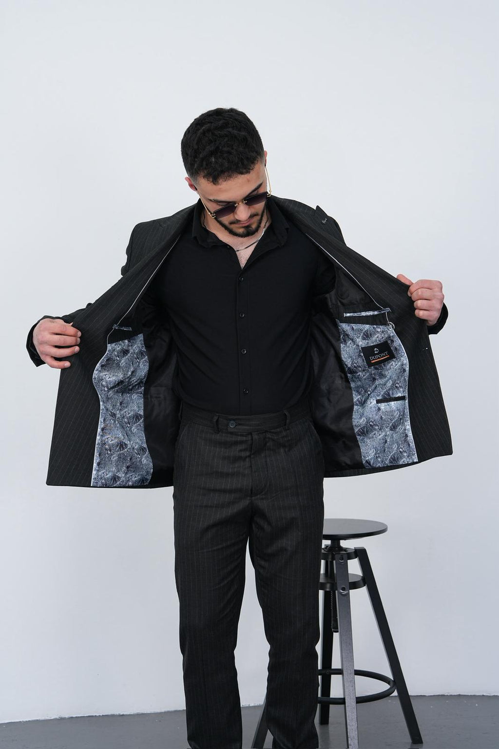 Dupont Erkek Çizgili Kruvaze Takım Elbise - Slim Fit 6 Drop Kırlangıç Yaka